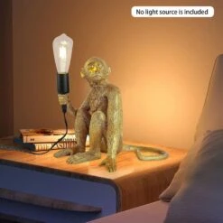 12.5 In. Gold Retro Decorative Desk Resin Sitting Monkey Table Lamp -Lamp Parts novelty lights hg bkfyl 2986 44 1000