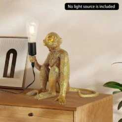 12.5 In. Gold Retro Decorative Desk Resin Sitting Monkey Table Lamp -Lamp Parts novelty lights hg bkfyl 2986 66 1000