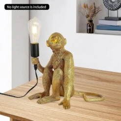 12.5 In. Gold Retro Decorative Desk Resin Sitting Monkey Table Lamp -Lamp Parts novelty lights hg bkfyl 2986 76 1000