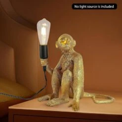 12.5 In. Gold Retro Decorative Desk Resin Sitting Monkey Table Lamp -Lamp Parts novelty lights hg bkfyl 2986 fa 1000
