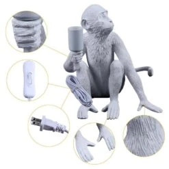 12.5 In. White Retro Decorative Desk Resin Sitting Monkey Table Lamp -Lamp Parts novelty lights hg bkfyl 3983 44 1000