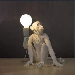 12.5 In. White Retro Decorative Desk Resin Sitting Monkey Table Lamp -Lamp Parts novelty lights hg bkfyl 3983 c3 1000