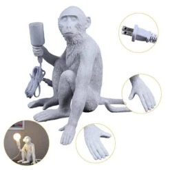 12.5 In. White Retro Decorative Desk Resin Sitting Monkey Table Lamp -Lamp Parts novelty lights hg bkfyl 3983 fa 1000