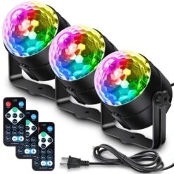 Disco Balls Party Light With Remote Control, 7-Color Sound Activated Music Sync DJ Stage Strobe Lights (3-Pack)