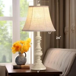 24 In. H Oatmeal Table Lamp Set Of 2 With 3-Color Temperature LED Bulbs And Linen Shade Bedside Lamps Nightstand Lamps -Lamp Parts oatmeal table lamps t3146 pzt395 4f 1000