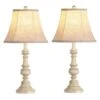 24 In. H Oatmeal Table Lamp Set Of 2 With 3-Color Temperature LED Bulbs And Linen Shade Bedside Lamps Nightstand Lamps