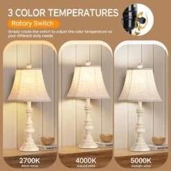 24 In. H Oatmeal Table Lamp Set Of 2 With 3-Color Temperature LED Bulbs And Linen Shade Bedside Lamps Nightstand Lamps -Lamp Parts oatmeal table lamps t3146 pzt395 c3 1000
