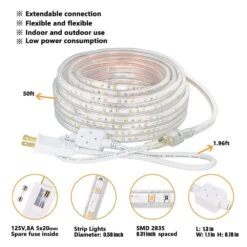 50ft. Outdoor Warm White Plug-in Integrated LED Rope Light 1-Pack -Lamp Parts objlgev rope lights 27isa17041 4f 1000