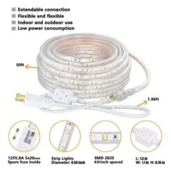 50ft. Outdoor Daylight White Plug-In Integrated LED Rope Light 1-Pack -Lamp Parts objlgev rope lights 27isa17046 1f 1000