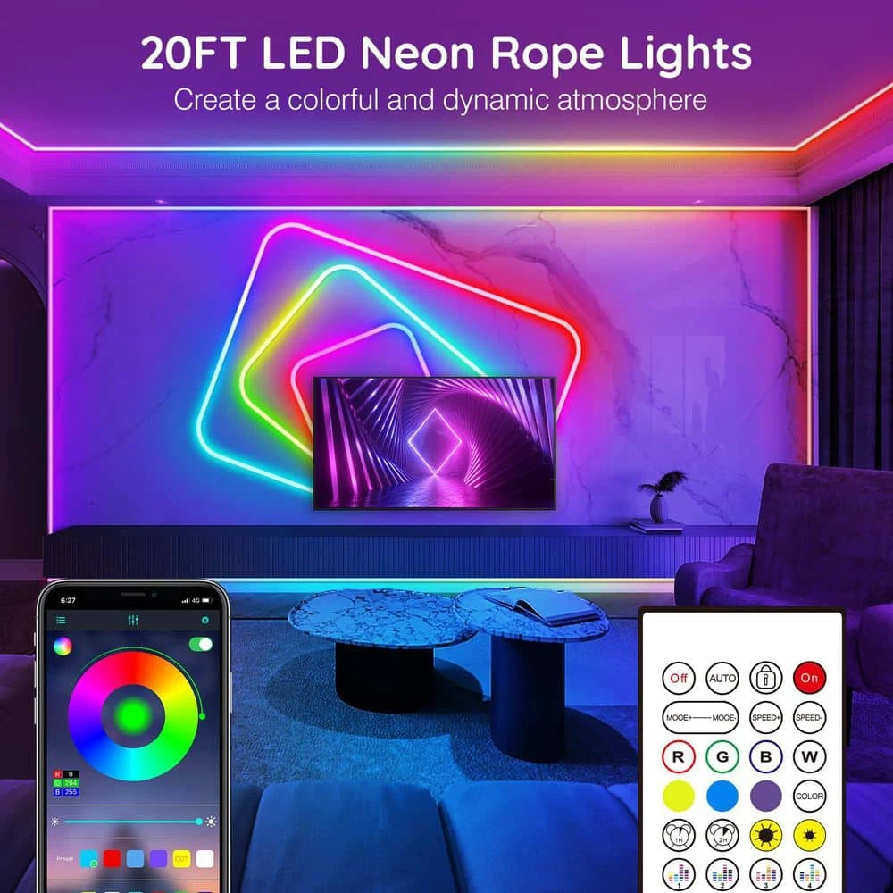 20 Ft. Outdoor RGB App/Remote Control Plug-In Integrated LED Rope Light (1-Pack) 4 20 Ft. Outdoor RGB App/Remote Control Plug-In Integrated LED Rope Light (1-Pack) - Image 2