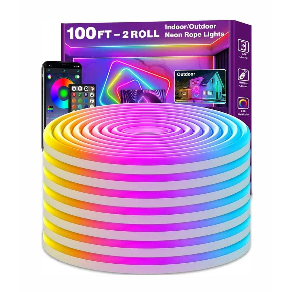 100 Ft. Outdoor RGB App/Remote Control Plug-In Integrated LED Rope Light (1-Pack) 3 100 Ft. Outdoor RGB App/Remote Control Plug-In Integrated LED Rope Light (1-Pack)