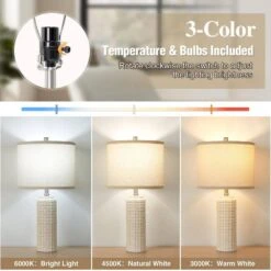 24.8 In. White Modern Ceramic Bedside Table Lamp, 3 Color Temperature Lamps For Living Room Bedroom -Lamp Parts off white gtclighting table lamps w 2tl 121a 1d 1000