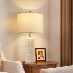 24.8 In. White Modern Ceramic Bedside Table Lamp, 3 Color Temperature Lamps For Living Room Bedroom -Lamp Parts off white gtclighting table lamps w 2tl 121a 31 1000