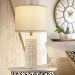 24.8 In. White Modern Ceramic Bedside Table Lamp, 3 Color Temperature Lamps For Living Room Bedroom -Lamp Parts off white gtclighting table lamps w 2tl 121a 4f 1000