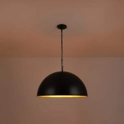 PCover 1-Light 24 In.W Oil Black Modern Farmhouse Industrial Metal Dome Pendant Light For Kitchen -Lamp Parts oil black huoku pendant lights pd1067411 1d 1000