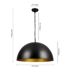 PCover 1-Light 24 In.W Oil Black Modern Farmhouse Industrial Metal Dome Pendant Light For Kitchen -Lamp Parts oil black huoku pendant lights pd1067411 40 1000