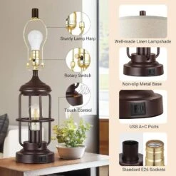 23 In. Oil-Rubbed Bronze Table Lamps Set Of 2 With Touch Control, 3-Way Dimmable Bedside Lamp With USB Ports -Lamp Parts oil rubbed bronze ltemziiy table lamps ts023 1f 1000