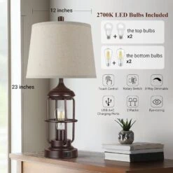 23 In. Oil-Rubbed Bronze Table Lamps Set Of 2 With Touch Control, 3-Way Dimmable Bedside Lamp With USB Ports -Lamp Parts oil rubbed bronze ltemziiy table lamps ts023 4f 1000