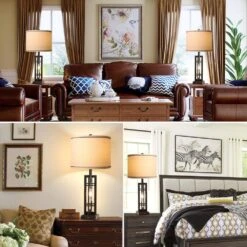 27.5 In Farmhouse Table Lamps With USB C/A Ports, Living Room Lamps Set Of 2, Oil-Rubbed Bronze End Lamp For Bedroom -Lamp Parts oil rubbed rottogoon table lamps rolp043az2 31 1000