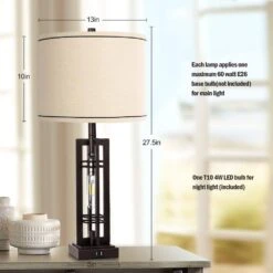 27.5 In Farmhouse Table Lamps With USB C/A Ports, Living Room Lamps Set Of 2, Oil-Rubbed Bronze End Lamp For Bedroom -Lamp Parts oil rubbed rottogoon table lamps rolp043az2 c3 1000