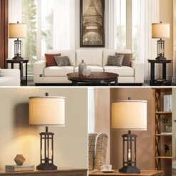 27.5 Tall Farmhouse Oil-Rubbed Table Lamps With USB C Plus USB A Charge Ports, Rustic End Lamps (Set Of 2) For Bedroom -Lamp Parts oil rubbed rottogoon table lamps rolp380az2 31 1000