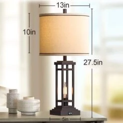 27.5 Tall Farmhouse Oil-Rubbed Table Lamps With USB C Plus USB A Charge Ports, Rustic End Lamps (Set Of 2) For Bedroom -Lamp Parts oil rubbed rottogoon table lamps rolp380az2 66 1000