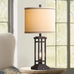 27.5 Tall Farmhouse Oil-Rubbed Table Lamps With USB C Plus USB A Charge Ports, Rustic End Lamps (Set Of 2) For Bedroom -Lamp Parts oil rubbed rottogoon table lamps rolp380az2 c3 1000