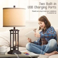 27.5 Tall Farmhouse Oil-Rubbed Table Lamps With USB C Plus USB A Charge Ports, Rustic End Lamps (Set Of 2) For Bedroom -Lamp Parts oil rubbed rottogoon table lamps rolp380az2 d4 1000