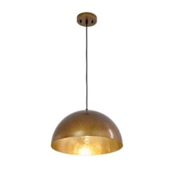 PCover 1-Light 15-inch Oil Rust Gold Dome Pendant Light Industrial Bowl Billiard Lighting For Living Rooms And Kitchens -Lamp Parts oil rust gold huoku pendant lights pd1076711 c3 1000