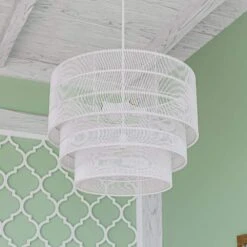 Sessions 5-Light White Tiered Rattan Pendant -Lamp Parts painted white hampton bay pendant lights hdp98944wh 1f 1000