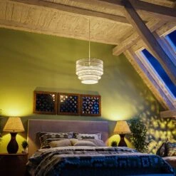 Sessions 5-Light White Tiered Rattan Pendant -Lamp Parts painted white hampton bay pendant lights hdp98944wh 31 1000