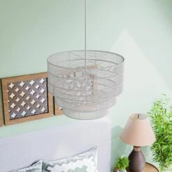 Sessions 5-Light White Tiered Rattan Pendant -Lamp Parts painted white hampton bay pendant lights hdp98944wh 44 1000