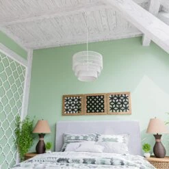 Sessions 5-Light White Tiered Rattan Pendant -Lamp Parts painted white hampton bay pendant lights hdp98944wh 4f 1000