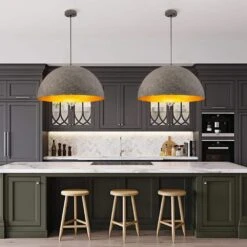 PCover 23.6 In. 1-Light Gray-White And Gold-Leaf Farmhouse Pendant Light Fixture With Metal Shade, Dome Kitchen Lighting -Lamp Parts pcover huoku pendant lights pd1064821 40 1000