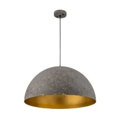 PCover 23.6 In. 1-Light Gray-White And Gold-Leaf Farmhouse Pendant Light Fixture With Metal Shade, Dome Kitchen Lighting -Lamp Parts pcover huoku pendant lights pd1064821 44 1000