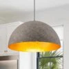 PCover 23.6 In. 1-Light Gray-White And Gold-Leaf Farmhouse Pendant Light Fixture With Metal Shade, Dome Kitchen Lighting -Lamp Parts pcover huoku pendant lights pd1064821 64 1000