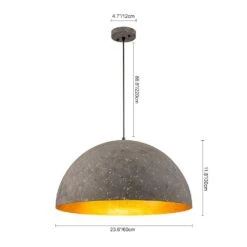 PCover 23.6 In. 1-Light Gray-White And Gold-Leaf Farmhouse Pendant Light Fixture With Metal Shade, Dome Kitchen Lighting -Lamp Parts pcover huoku pendant lights pd1064821 c3 1000