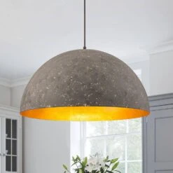 PCover 23.6 In. 1-Light Gray-White And Gold-Leaf Farmhouse Pendant Light Fixture With Metal Shade, Dome Kitchen Lighting -Lamp Parts pcover huoku pendant lights pd1064821 d4 1000