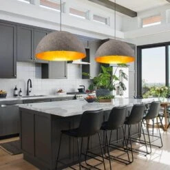 PCover 23.6 In. 1-Light Gray-White And Gold-Leaf Farmhouse Pendant Light Fixture With Metal Shade, Dome Kitchen Lighting -Lamp Parts pcover huoku pendant lights pd1064821 e1 1000