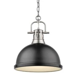Golden Lighting Duncan 1-Light Pewter Pendant And Chain With Matte Black Shade
