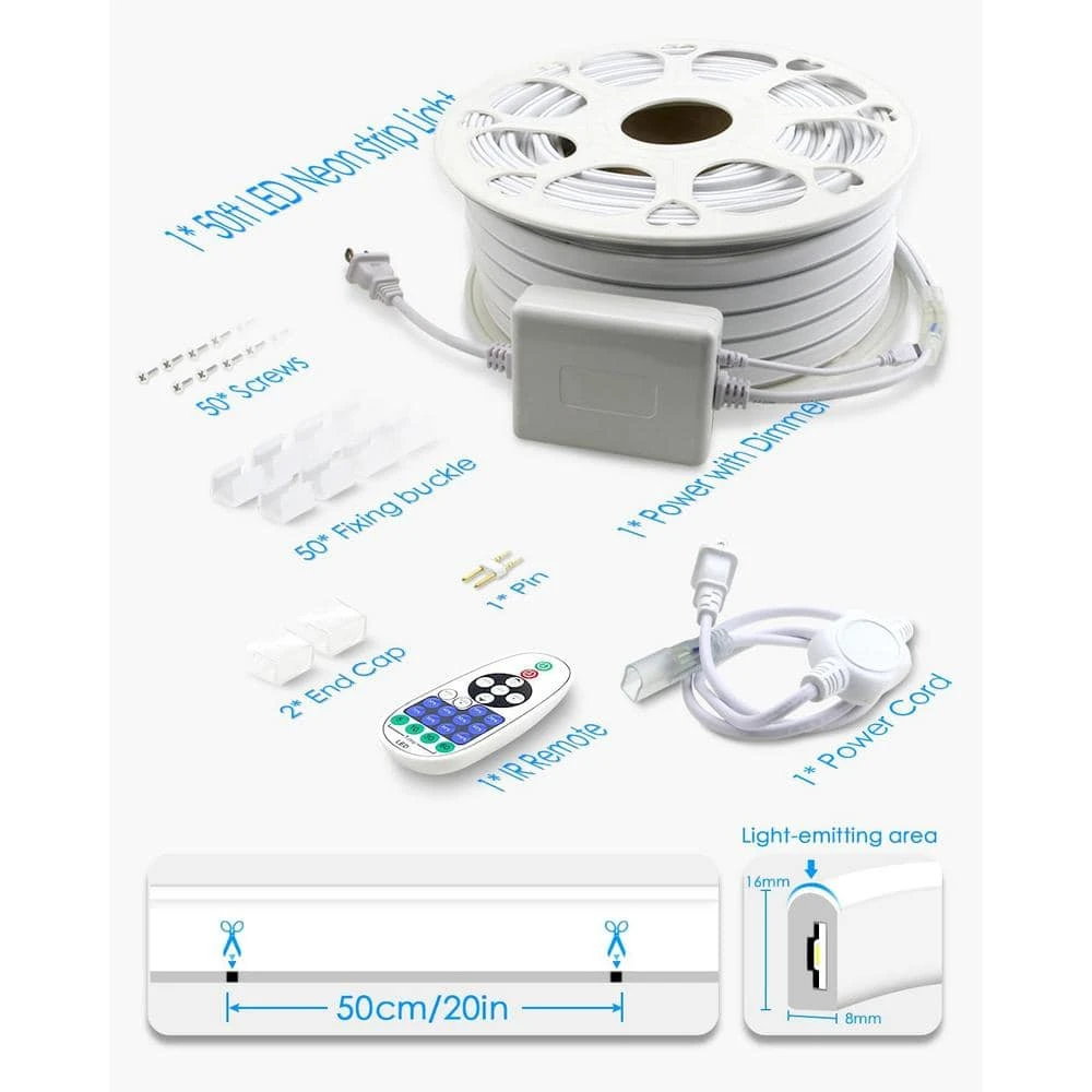 50 Ft. Cold White Plug-in Integrated LED Rope Light With Remote Control Indoor/Outdoor 8 50 Ft. Cold White Plug-in Integrated LED Rope Light With Remote Control Indoor/Outdoor - Image 6