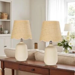 18.9 In. Cream Table Lamps Set For Living Room And Bedroom (set Of 2) -Lamp Parts pia ricco lamp sets 2002cr 2pk 31 1000