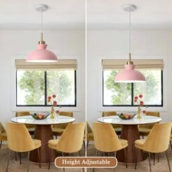 1-Light Simple Pink Single Dome Pendant Light With Metal Shade -Lamp Parts pink adsensty pendant lights hd3 pn zjd00060 40 1000