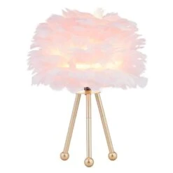 14.5 In. Gold Tripod Modern Pink Bedroom Living Room Bedside Desk Nightstand Small Table Lamps (Set Of 2)