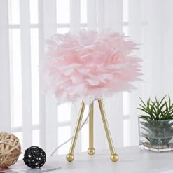 14.5 In. Gold Tripod Modern Pink Bedroom Living Room Bedside Desk Nightstand Small Table Lamps (Set Of 2) -Lamp Parts pink gold maxax table lamps t107 pk s fa 1000