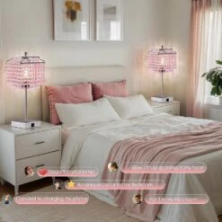 17.6 In. Pink Crystal Touch Table Lamp, Bedside Lamps With USB C Plus A Ports, 3 Way Dimmable Lamp With Crystal Shade 10 17.6 In. Pink Crystal Touch Table Lamp, Bedside Lamps With USB C Plus A Ports, 3 Way Dimmable Lamp With Crystal Shade -Lamp Parts pink gtclighting table lamps w 1tl 71008f 1d 1000