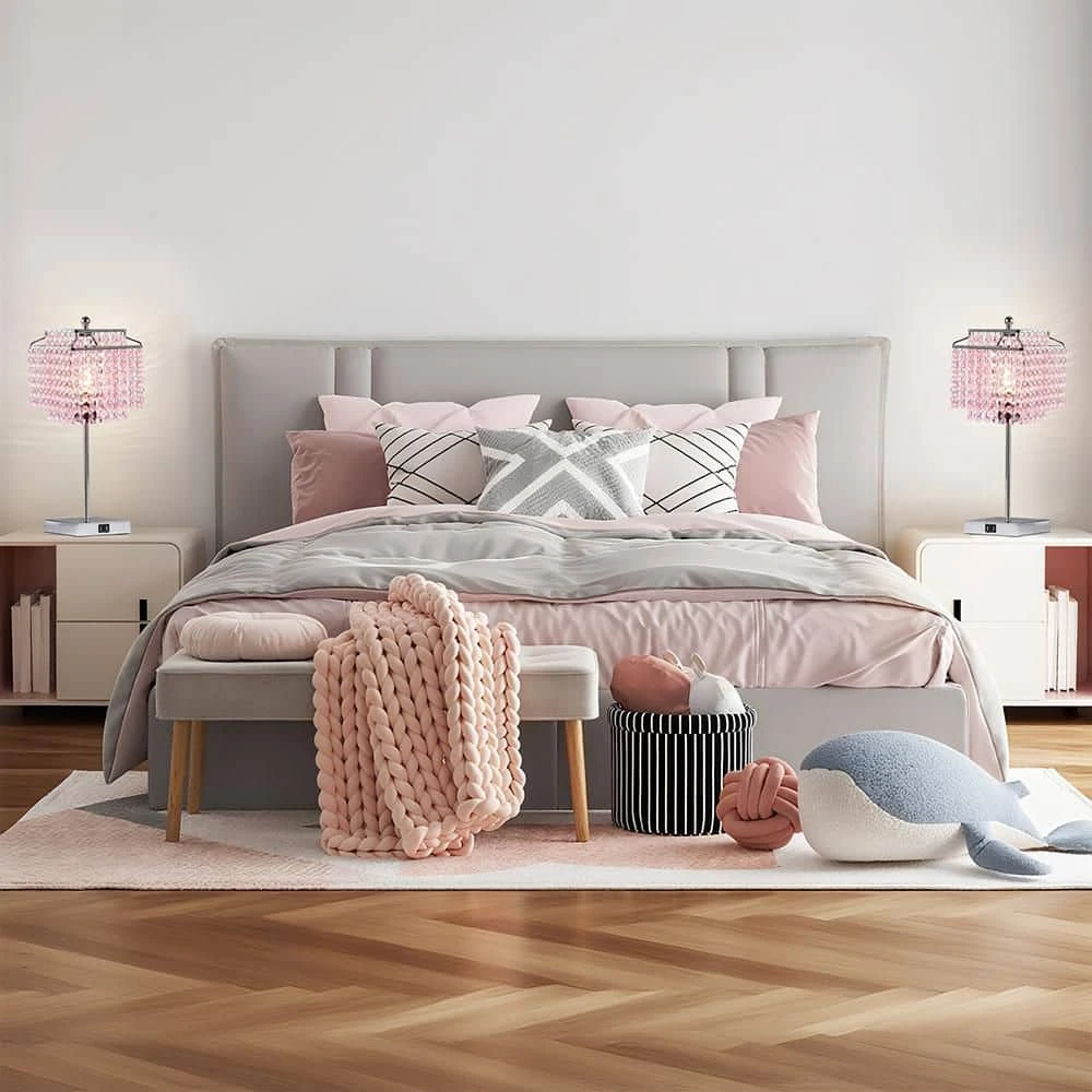 17.6 In. Pink Crystal Touch Table Lamp, Bedside Lamps With USB C Plus A Ports, 3 Way Dimmable Lamp With Crystal Shade 8 17.6 In. Pink Crystal Touch Table Lamp, Bedside Lamps With USB C Plus A Ports, 3 Way Dimmable Lamp With Crystal Shade - Image 6
