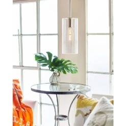 Lane Polished Nickel + Clear Glass Cylindrical Pendant Light -Lamp Parts polished nickel clear glass lark pendant lights 83377pn 66 1000