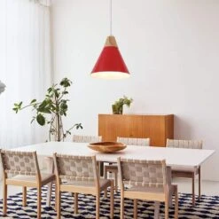 1-Light Red Cone Pendant Light With Metal Shade, No Bulbs Included -Lamp Parts red adsensty pendant lights hd 1 r zjd00072 40 1000