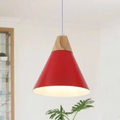1-Light Red Cone Pendant Light With Metal Shade, No Bulbs Included -Lamp Parts red adsensty pendant lights hd 1 r zjd00072 66 1000